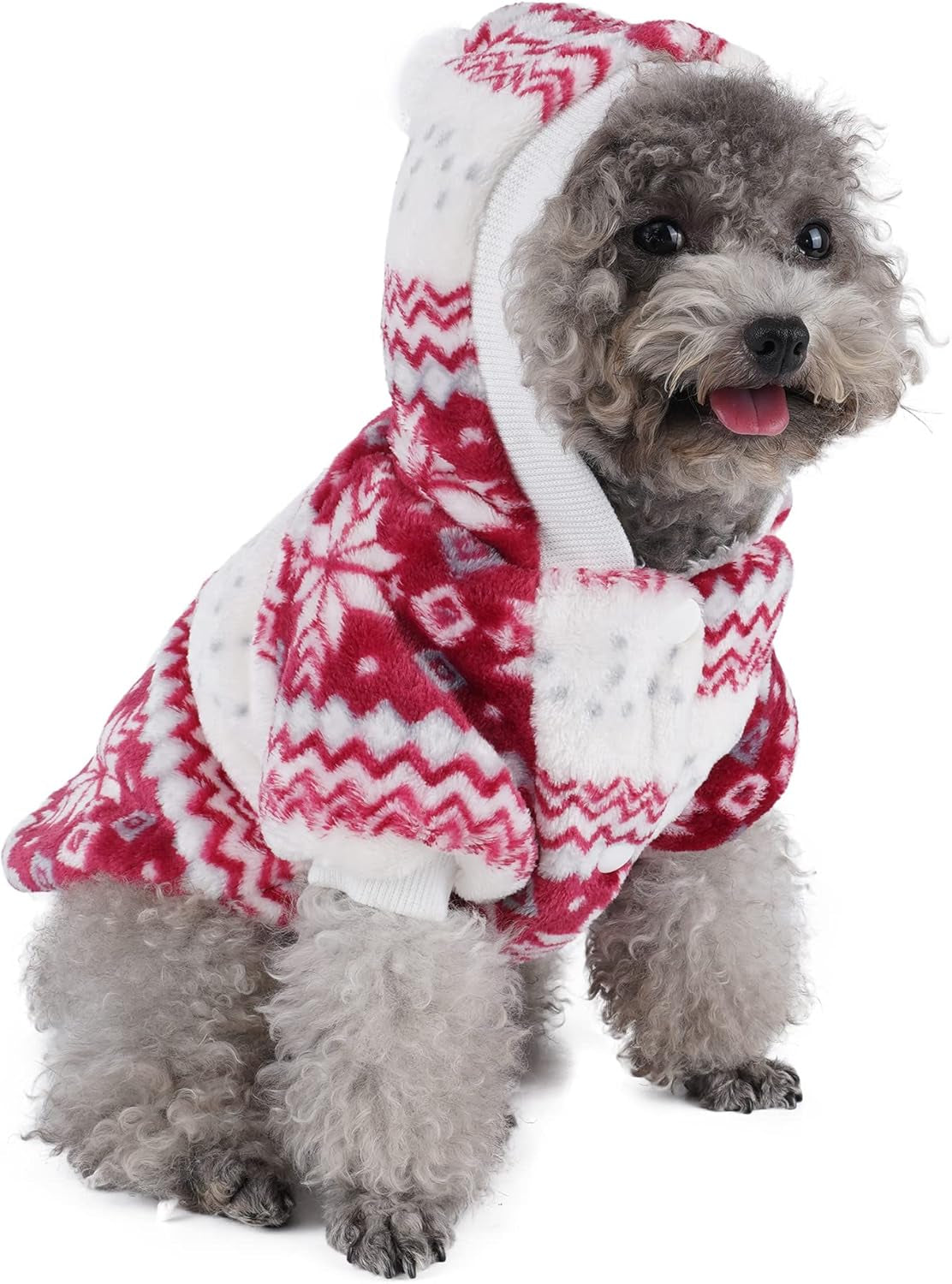 Dog Cat Christmas Fleece Jacket with Hood, Puppy Pet Warm Sweater Coat for Xmas/Winter Cold Weather(S Size)