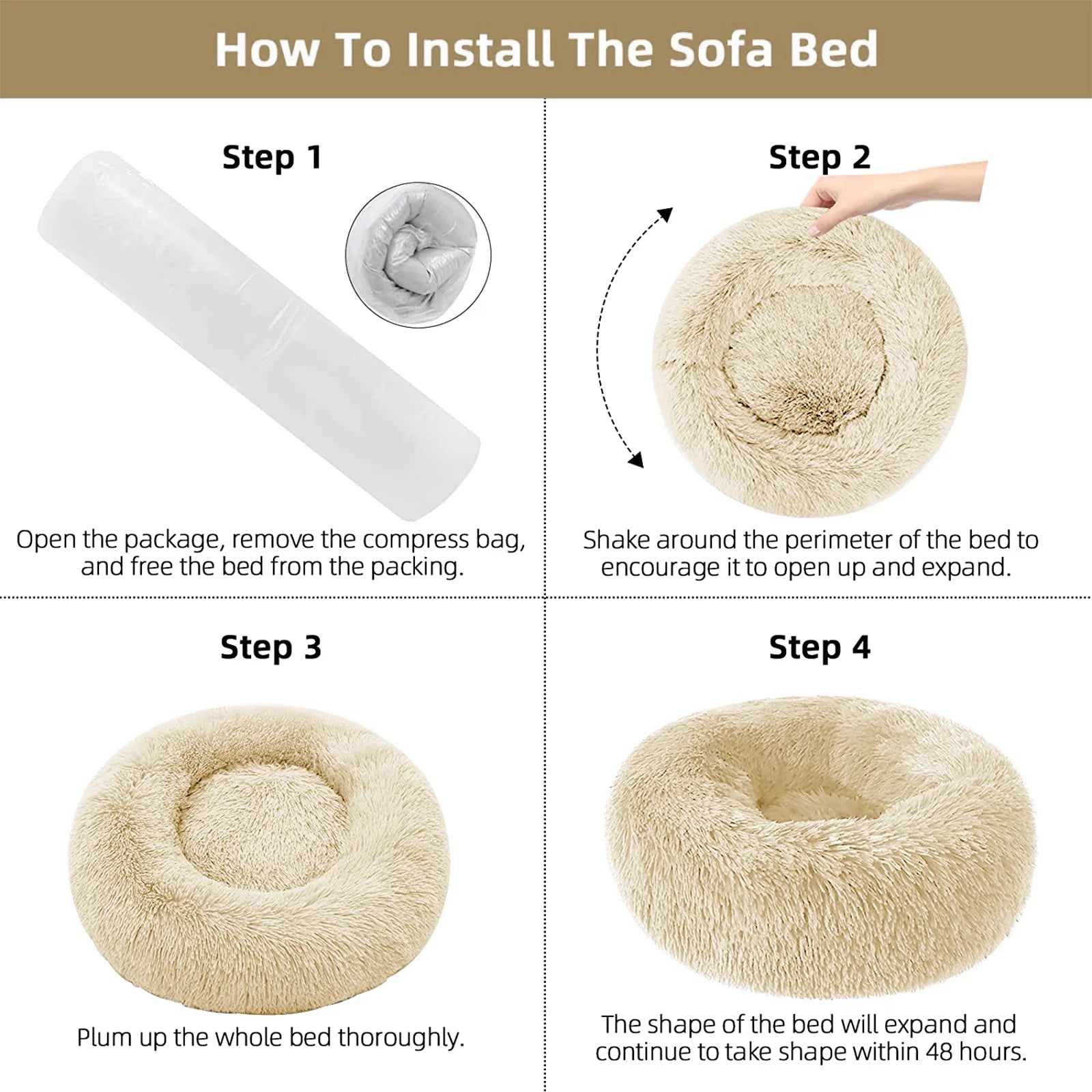 Calming Donut Dog Bed Anti-Anxiety, Self Warming, Cozy Soft Plush round Pet Bed, Ideal for Both Home & Travel, 27"L X 27"W X 8"H