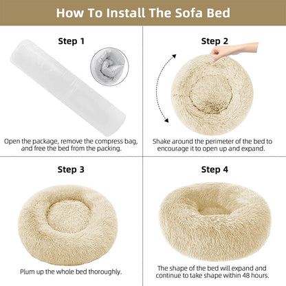 Calming Donut Dog Bed Anti-Anxiety, Self Warming, Cozy Soft Plush round Pet Bed, Ideal for Both Home & Travel, 27"L X 27"W X 8"H