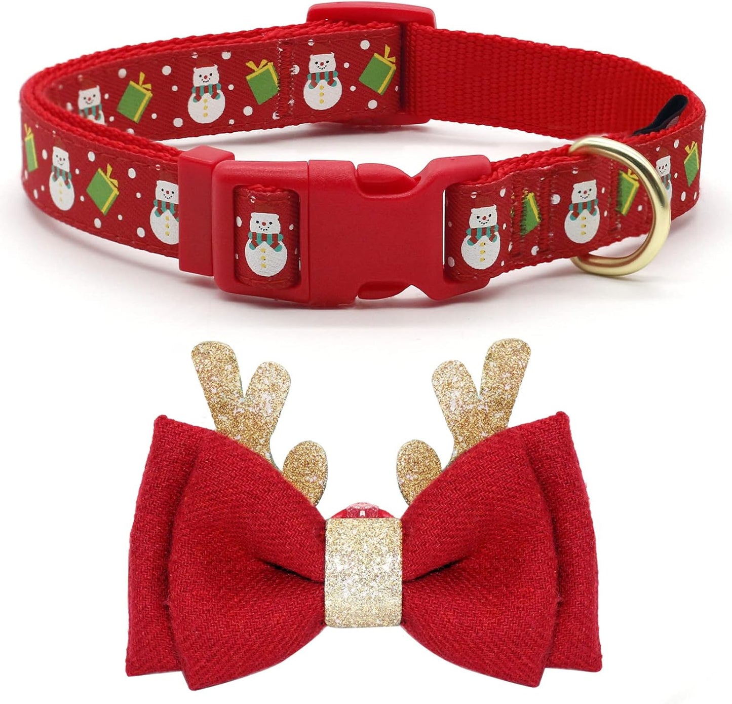 Christmas Antler Bow Tie Snowman Dog Collar for Medium Dogs