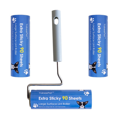 Lint Roller, Large Surface Pet Hair Remover, 90 Sheets, 6.3 Inch Width, Includes 1 Roller & 2 Refills