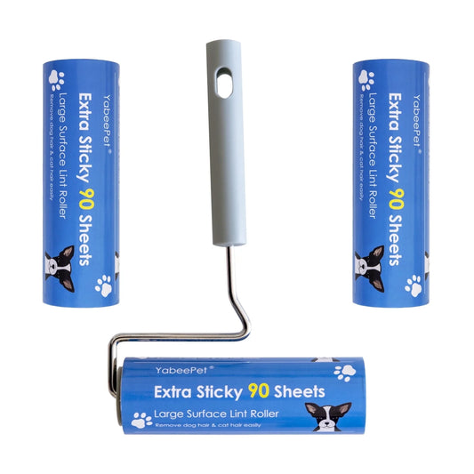 Lint Roller, Large Surface Pet Hair Remover, 90 Sheets, 6.3 Inch Width, Includes 1 Roller & 2 Refills