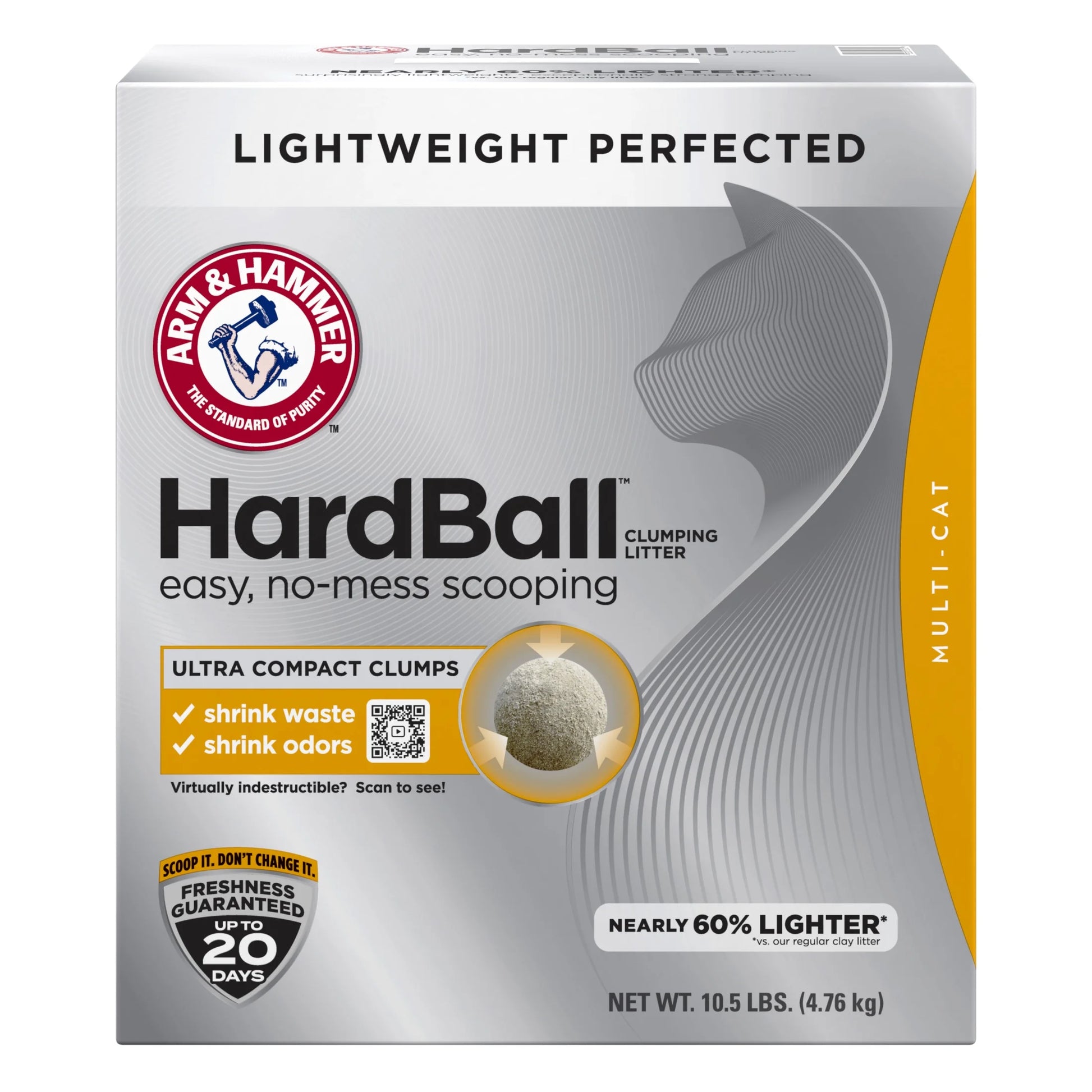 Hardball Lightweight Cat Litter, Multi-Cat No-Mess Scoopable Clumping Litter, 10.5 Lb