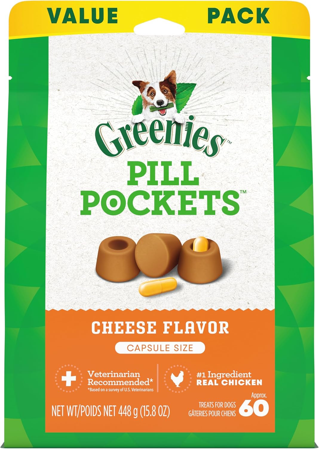Pill Pockets for Dogs Large Size, Soft Dog Treats, Cheese Flavor, 15.8 Oz. Pouch (60 Treats)