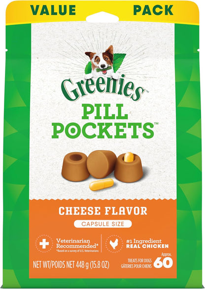 Pill Pockets for Dogs Large Size, Soft Dog Treats, Cheese Flavor, 15.8 Oz. Pouch (60 Treats)