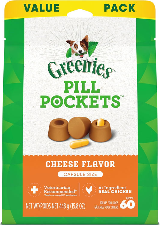 Pill Pockets for Dogs Large Size, Soft Dog Treats, Cheese Flavor, 15.8 Oz. Pouch (60 Treats)