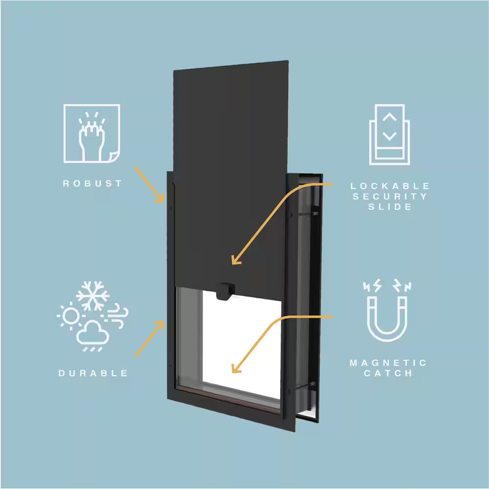 Medium Deluxe Aluminum Pet Door for Dogs, Adjustable Tunnel for Walls and Screens up to 2.8 In.