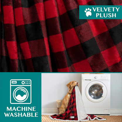 Dog Blanket for Medium Large Dogs, Pet Bed Blanket Cat Puppy Kitten, Fleece Furniture Couch Cover Protector Sofa Car, Soft Sherpa Dog Throw Plush Reversible Washable, 40X60 Checker Red