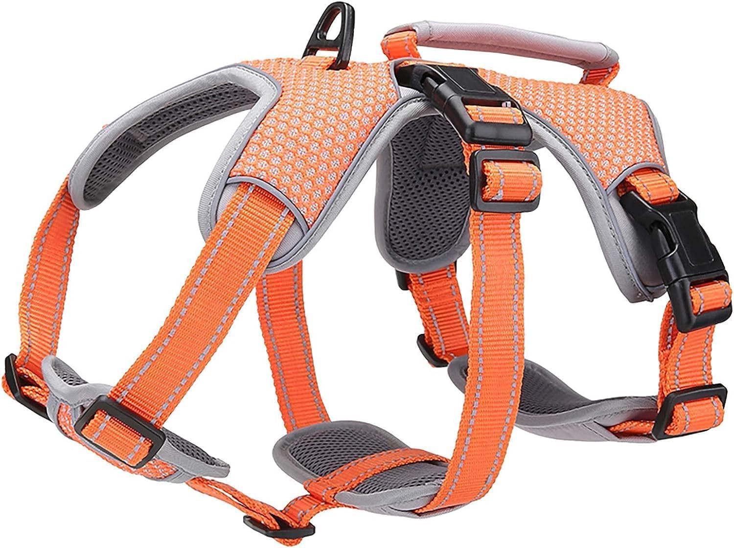Multi-Use Support Dog Harness, Escape Proof No Pull Reflective Adjustable Vest with Durable Handle, Dog Walking Harness for Big/Active Dogs (Orange, XL)