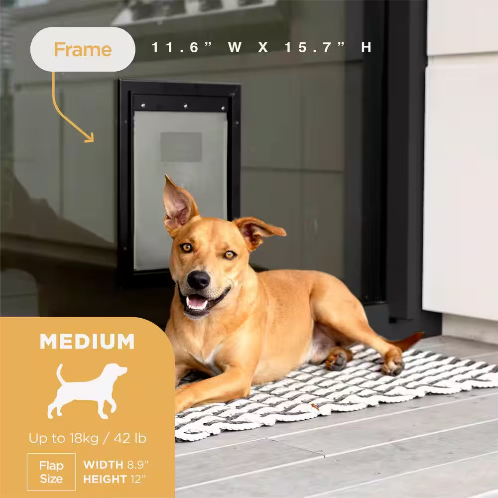 Medium Deluxe Aluminum Pet Door for Dogs, Adjustable Tunnel for Walls and Screens up to 2.8 In.
