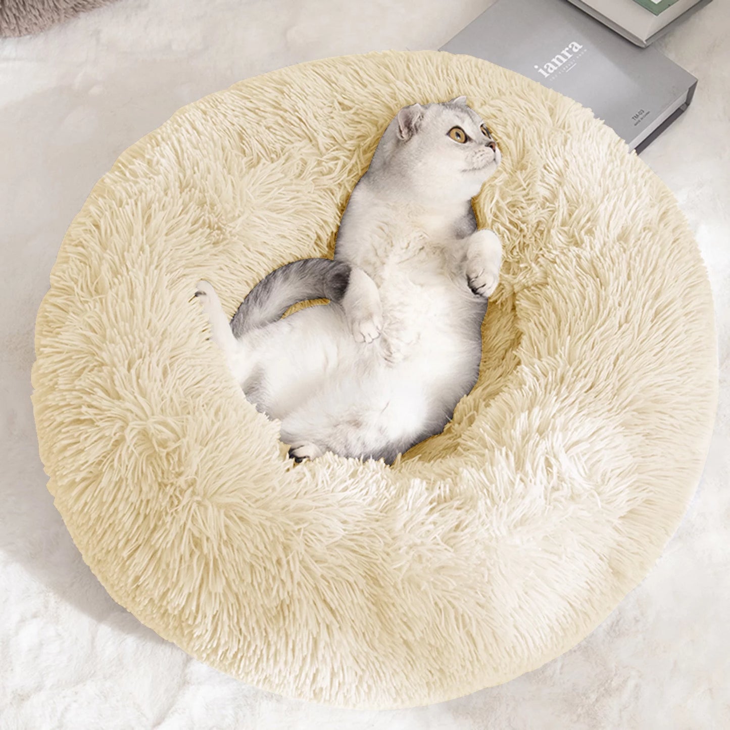Calming Donut Dog Bed Anti-Anxiety, Self Warming, Cozy Soft Plush round Pet Bed, Ideal for Both Home & Travel, 27"L X 27"W X 8"H