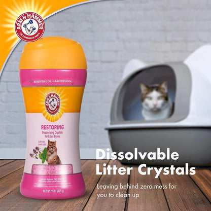 (2 Pack)  Deodorizing Cat Litter Crystals for Litter Boxes, Clary Sage & Mint Scent 15 Oz.