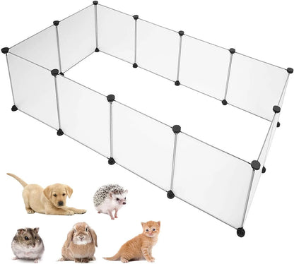 Pet Playpen Portable Small Animals Play Pen Rabbit Cage for Outdoor Indoor DIY Wire Fence for Hamster, Guinea Pig (14" * 14"/12Pieces, Translucent)