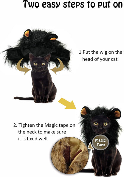 Lion Mane Wig for Cats and Dogs, Funny Pet Cat Costumes for Halloween Christmas, Furry Pet Clothing Accessories