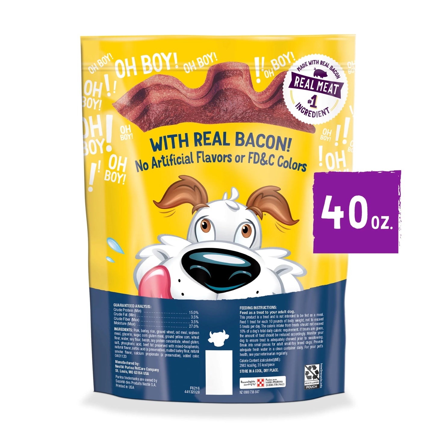 Purina  Strips Dog Treats with Real Bacon & Beef Flavors Tender Chews, 40 Oz Pouch