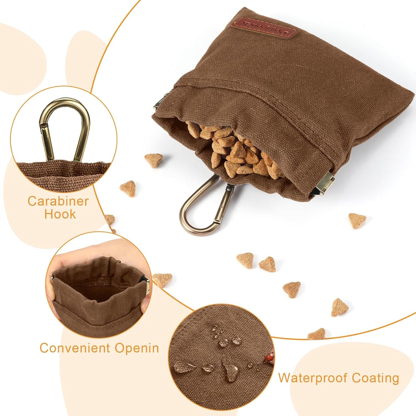 2PC Dog Treat Pouch,Dog Training Treat Reward Bag,Portable Puppy Hand Free Dog Walking Bag,Auto Closing Dog Food Dispenser,Behavior Aids for Puppy Travel or Outdoor(Grey+Khaki)