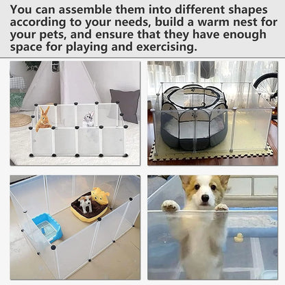 Pet Playpen Portable Small Animals Play Pen Rabbit Cage for Outdoor Indoor DIY Wire Fence for Hamster, Guinea Pig (14" * 14"/12Pieces, Translucent)