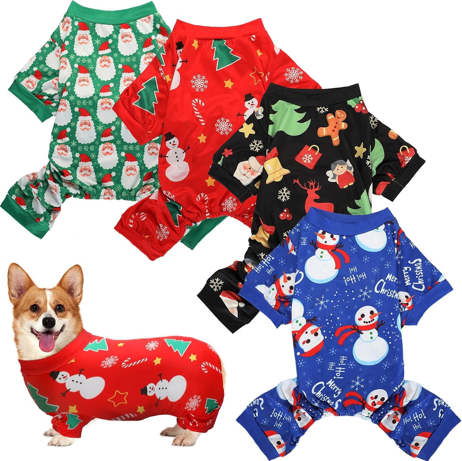 4 Pieces Christmas Dog Pajamas (Santa Patterns,Medium)
