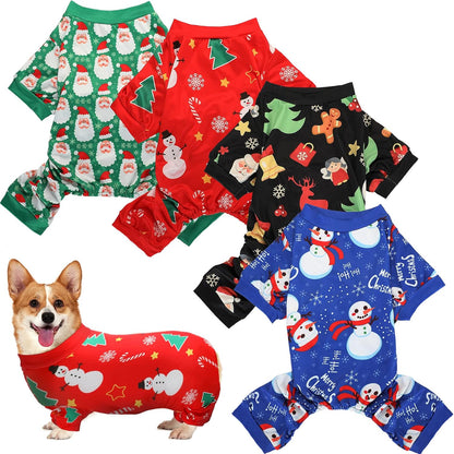 4 Pieces Christmas Dog Pajamas (Santa Patterns,Medium)
