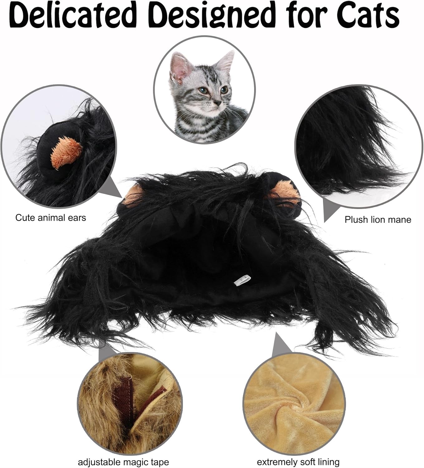 Lion Mane Wig for Cats and Dogs, Funny Pet Cat Costumes for Halloween Christmas, Furry Pet Clothing Accessories