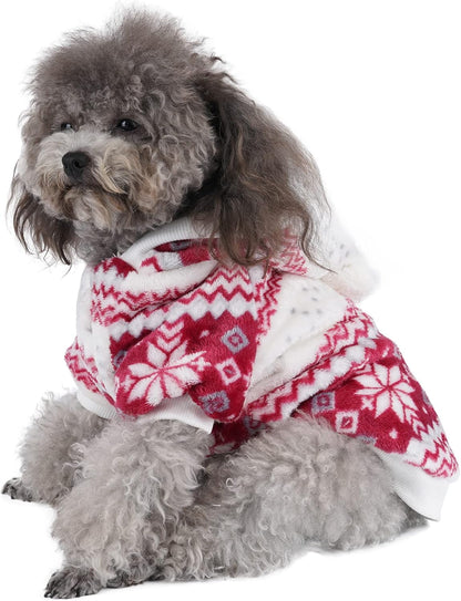 Dog Cat Christmas Fleece Jacket with Hood, Puppy Pet Warm Sweater Coat for Xmas/Winter Cold Weather(S Size)