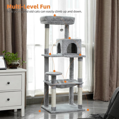 Cat Tree for Large Cats 56"Tall Cat Tower Condo with Scratching Post for Indoor Cats,Gray