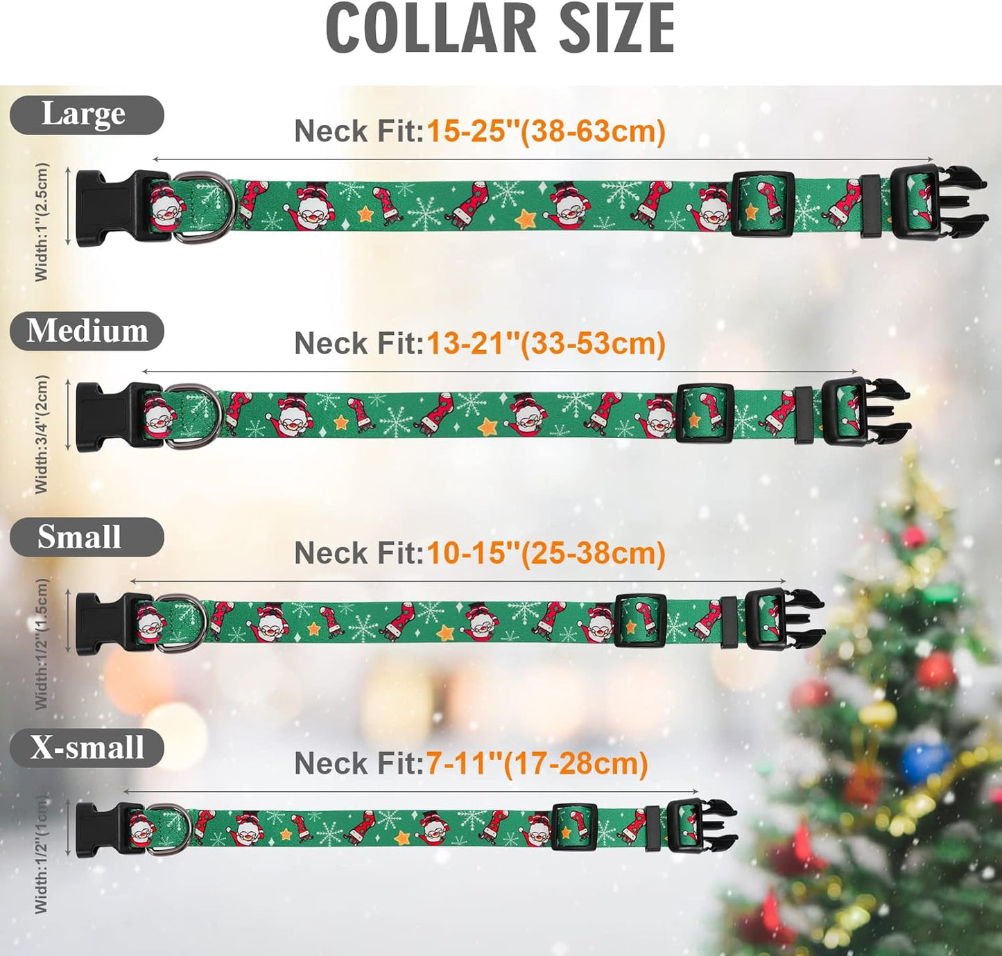 Christmas Dog Collar, Dog Christmas Collars with Santa and Christmas Tree Pattern Adjustable Christmas Boys Girls Dog Collar with Safety Plastic Buckle for Small Medium Large Dog Cat Pet
