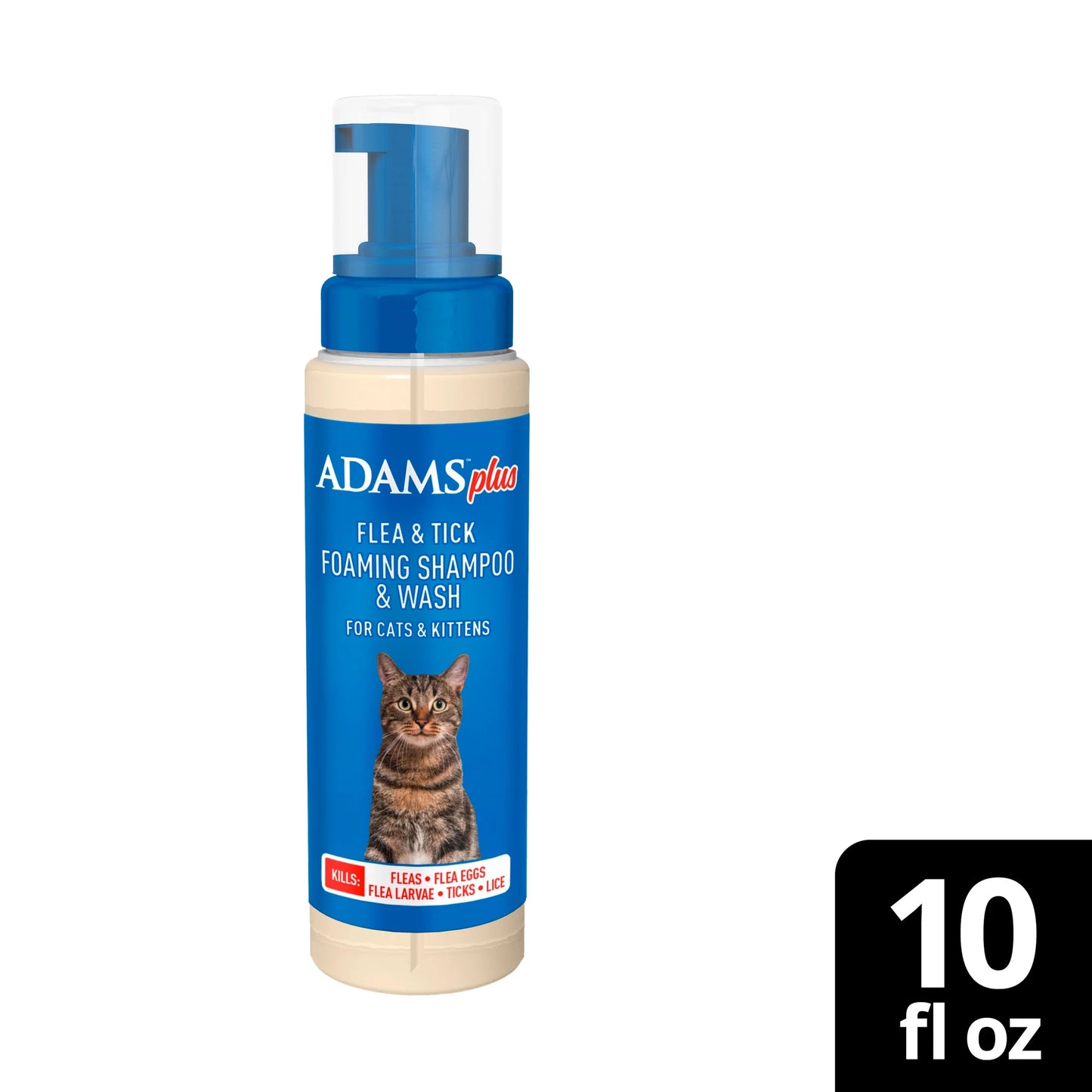 plus Flea & Tick Foaming Shampoo & Wash for Cats & Kittens over 12 Weeks, Sensitive Skin Flea Treatment for Cats & Kittens, Kills Adult Fleas, Ticks and Lice on Contact, 10 Ounces