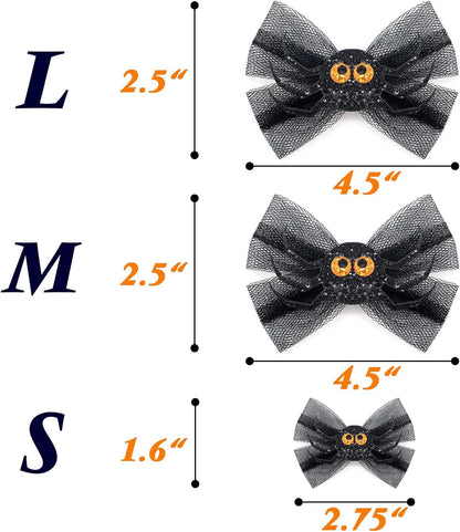 Halloween Dog Collars with Bow Cute Sequined Spider Purple Dog Collar with Lace Bow Tie Gifts on Halloween for Large Dogs