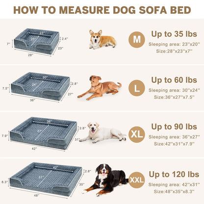 Large Dog Bed for Extra Large Dogs Waterproof Orthopedic Dog Sofa Bed Non Slip Pet Couch with Removable Washable Cover Supportive Foam M to Xxl,Dark Gray