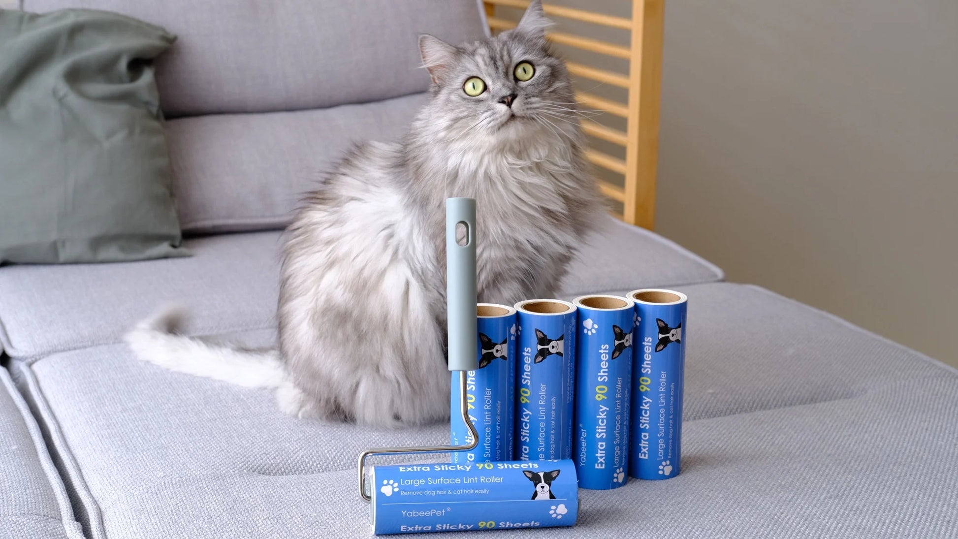 Lint Roller, Large Surface Pet Hair Remover, 90 Sheets, 6.3 Inch Width, Includes 1 Roller & 2 Refills