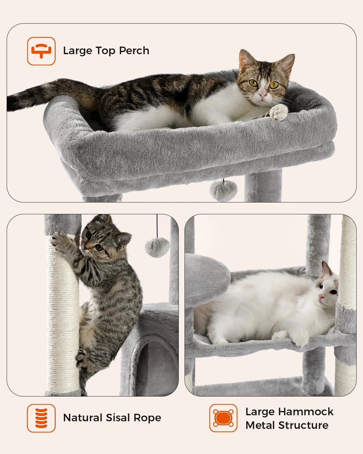 Cat Tree for Large Cats 56"Tall Cat Tower Condo with Scratching Post for Indoor Cats,Gray