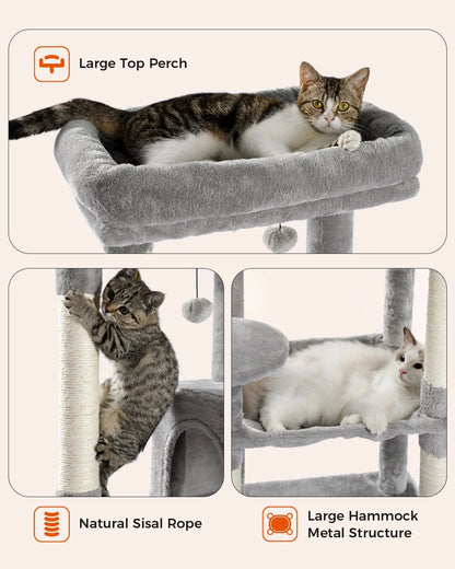 Cat Tree for Large Cats 56"Tall Cat Tower Condo with Scratching Post for Indoor Cats,Gray