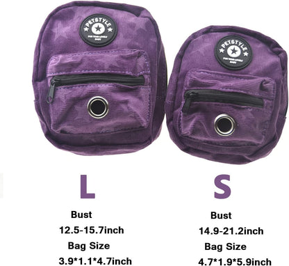 Dog Backpack Harness with Leash, Dog Poop Bag Dispenser, Pet Self Carrier Adjustable Travel Hiking Walking Harness Backpack for Small Medium Dogs (L(Fit:10-15Lb), Purple)