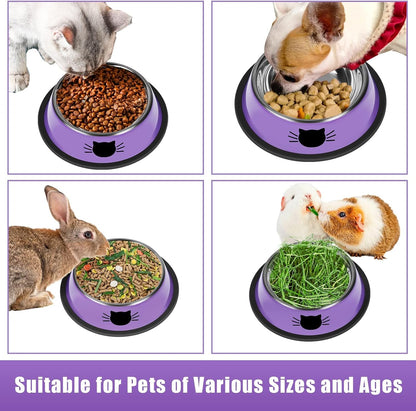 2 Pcs Non-Slip Stainless Steel Small Cat Food Bowls - Unbreakable, 7 Oz, Suitable for Indoor Small Pets - Removable Rubber Base, Easy to Clean, Lovely Color