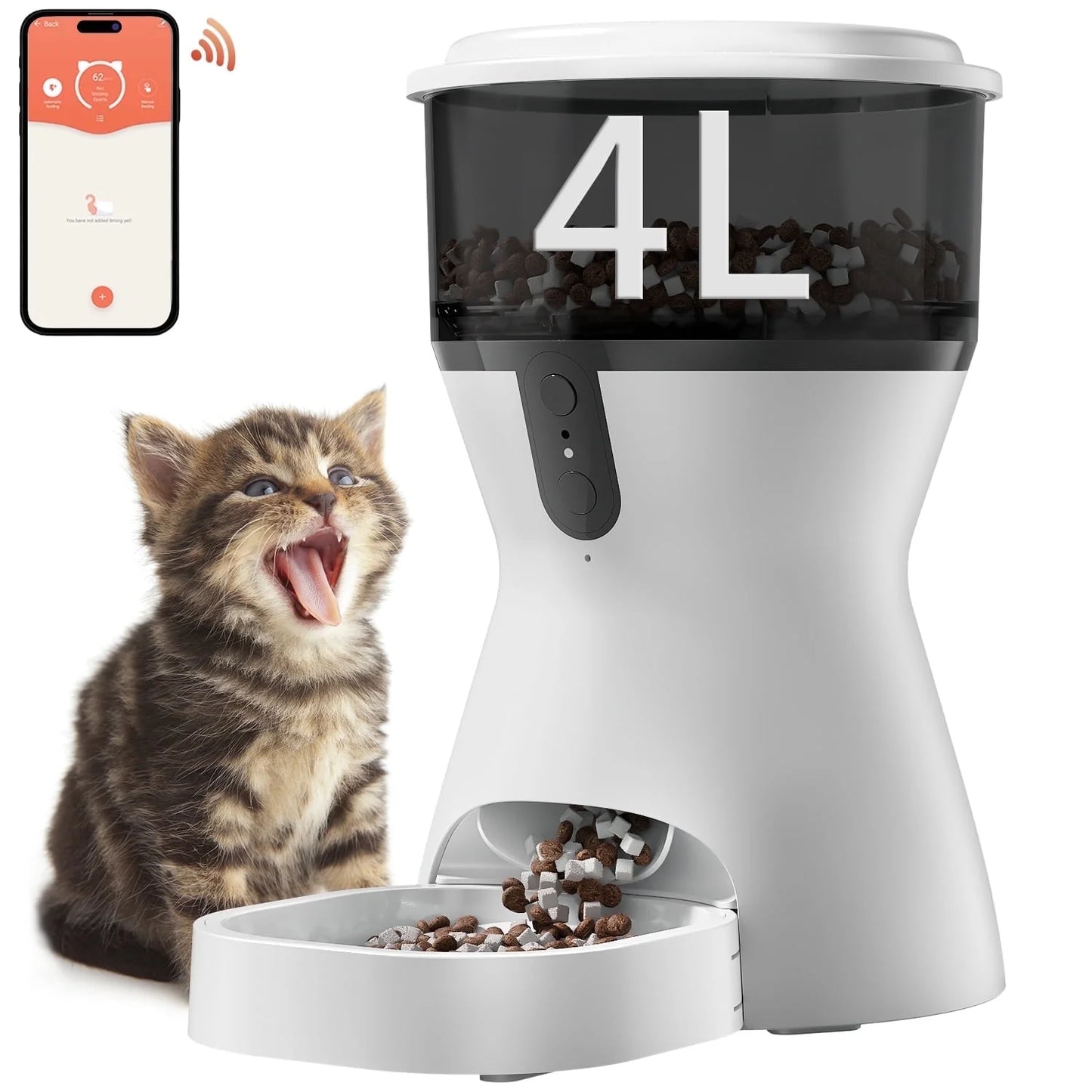 Automatic Cat Feeders 2.4G Wifi, Automatic Dog Food Dispenser, Timed Pet Feeder with 10S Dining Voice Record, 20 Cups/4L Smart Pet Feeder, Auto Pet Feeder for Cats and Small Dogs