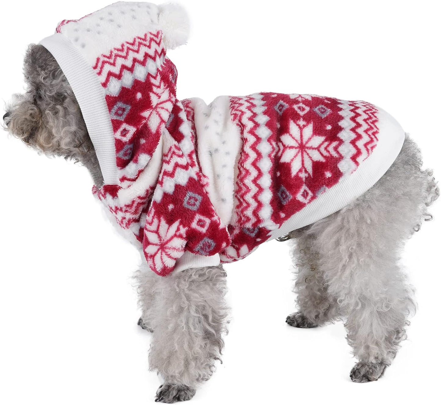 Dog Cat Christmas Fleece Jacket with Hood, Puppy Pet Warm Sweater Coat for Xmas/Winter Cold Weather(S Size)
