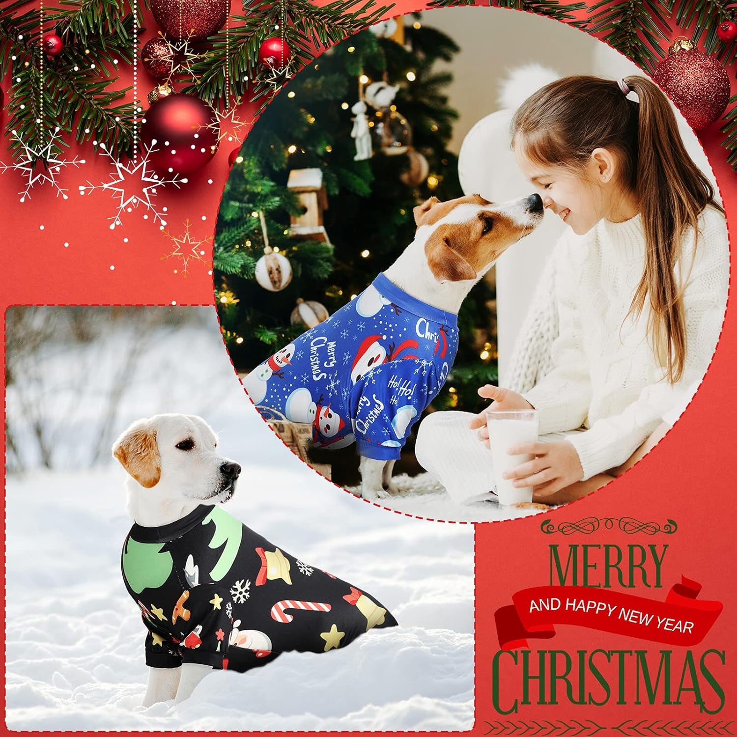 4 Pieces Christmas Dog Pajamas (Santa Patterns,Medium)