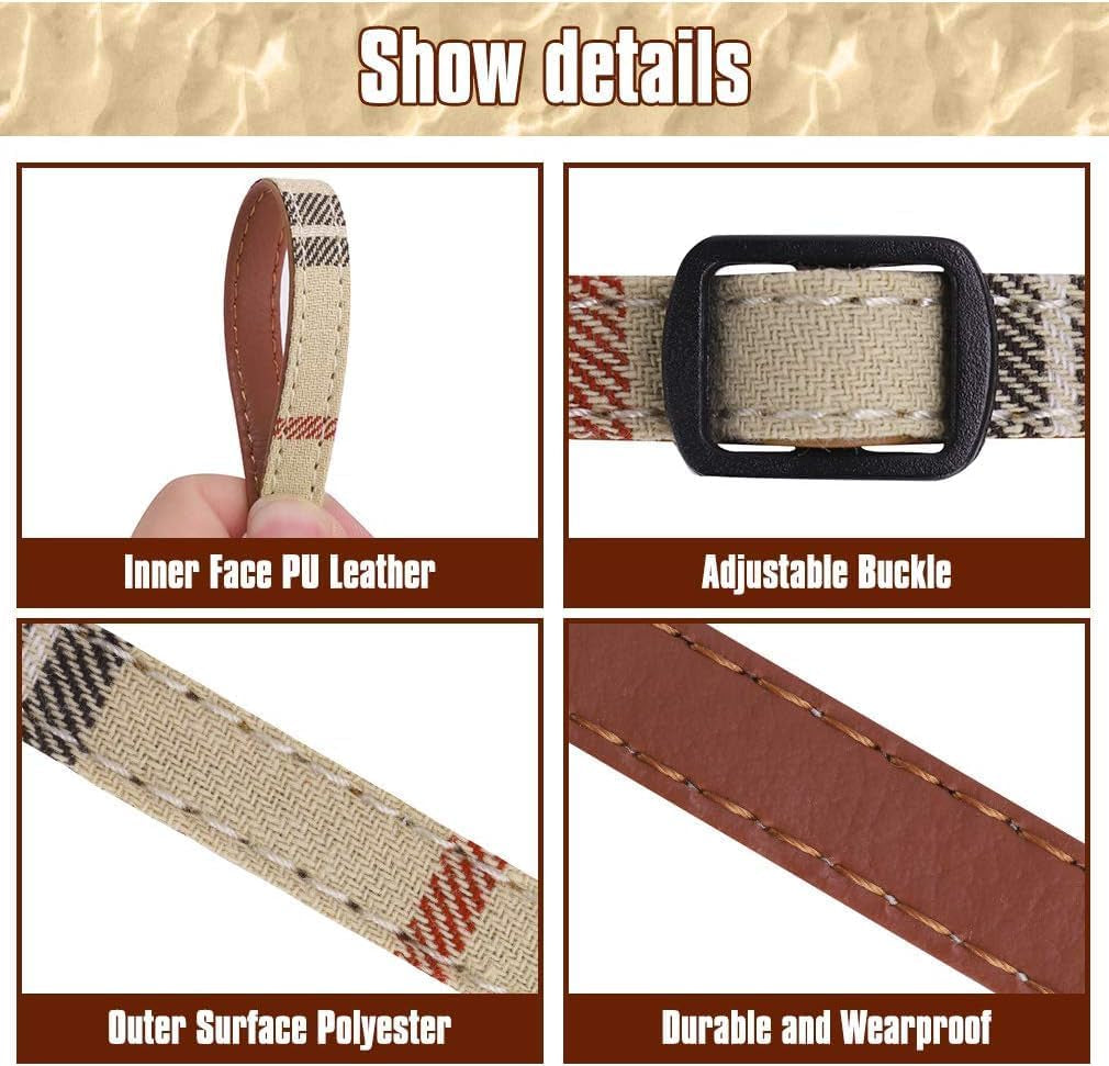 Cat Collar Breakaway with Bells and Bowtie, 2 Pack Cute Leather Cat Bandana Collar, Classic Plaid Design with Safety Buckle Adjustable Size for Small Kitten Boys Girls,Beige