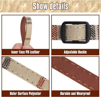 Cat Collar Breakaway with Bells and Bowtie, 2 Pack Cute Leather Cat Bandana Collar, Classic Plaid Design with Safety Buckle Adjustable Size for Small Kitten Boys Girls,Beige