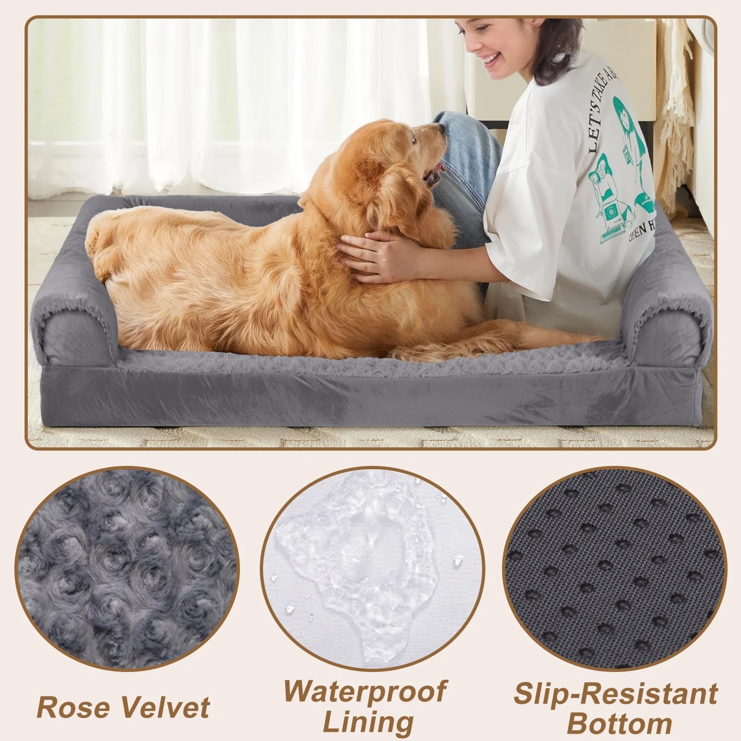 Dog Beds for Extra Large Dogs Waterproof Orthopedic Pet Sofa with Removable Washable Cover
