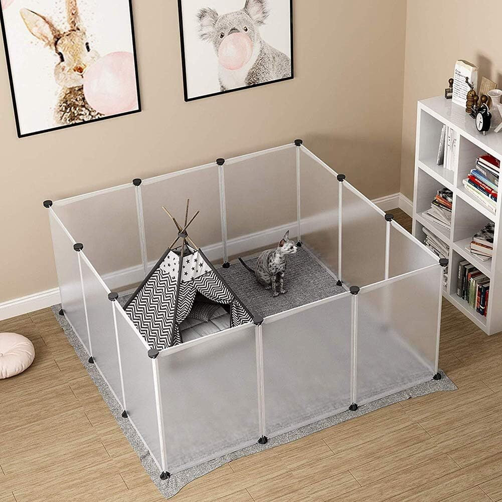 Pet Playpen Portable Small Animals Play Pen Rabbit Cage for Outdoor Indoor DIY Wire Fence for Hamster, Guinea Pig (14" * 14"/12Pieces, Translucent)