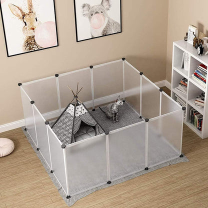 Pet Playpen Portable Small Animals Play Pen Rabbit Cage for Outdoor Indoor DIY Wire Fence for Hamster, Guinea Pig (14" * 14"/12Pieces, Translucent)