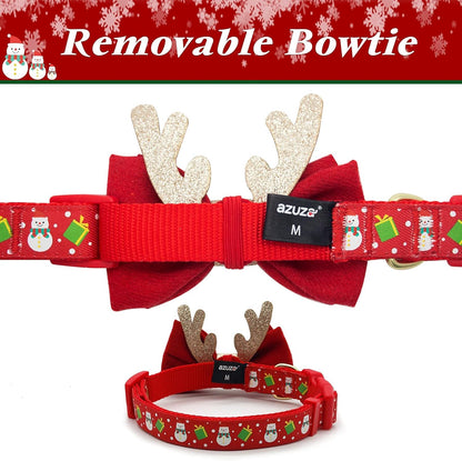 Christmas Antler Bow Tie Snowman Dog Collar for Medium Dogs
