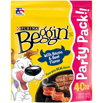 Purina  Strips Dog Treats with Real Bacon & Beef Flavors Tender Chews, 40 Oz Pouch