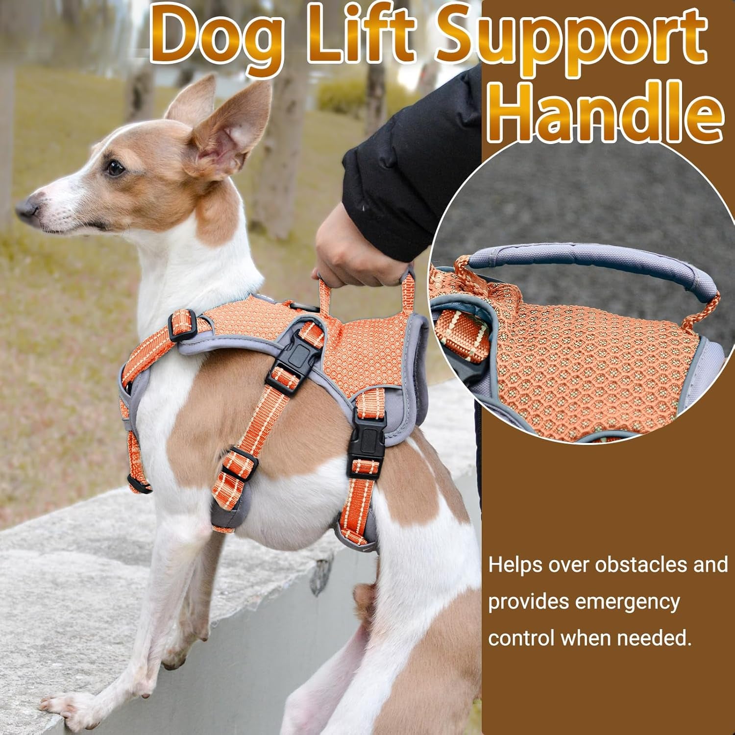Multi-Use Support Dog Harness, Escape Proof No Pull Reflective Adjustable Vest with Durable Handle, Dog Walking Harness for Big/Active Dogs (Orange, XL)