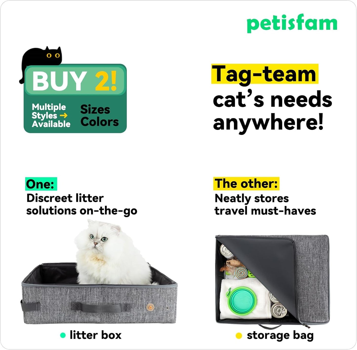 Portable Cat Travel Litter Box. Easy Use in the Car. No Leakage, Smell and Messes. One-Handed Carrying for Road Trip, Hotel Stays, Car and Airplane