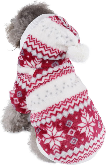 Dog Cat Christmas Fleece Jacket with Hood, Puppy Pet Warm Sweater Coat for Xmas/Winter Cold Weather(S Size)
