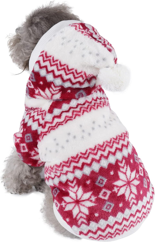 Dog Cat Christmas Fleece Jacket with Hood, Puppy Pet Warm Sweater Coat for Xmas/Winter Cold Weather(S Size)