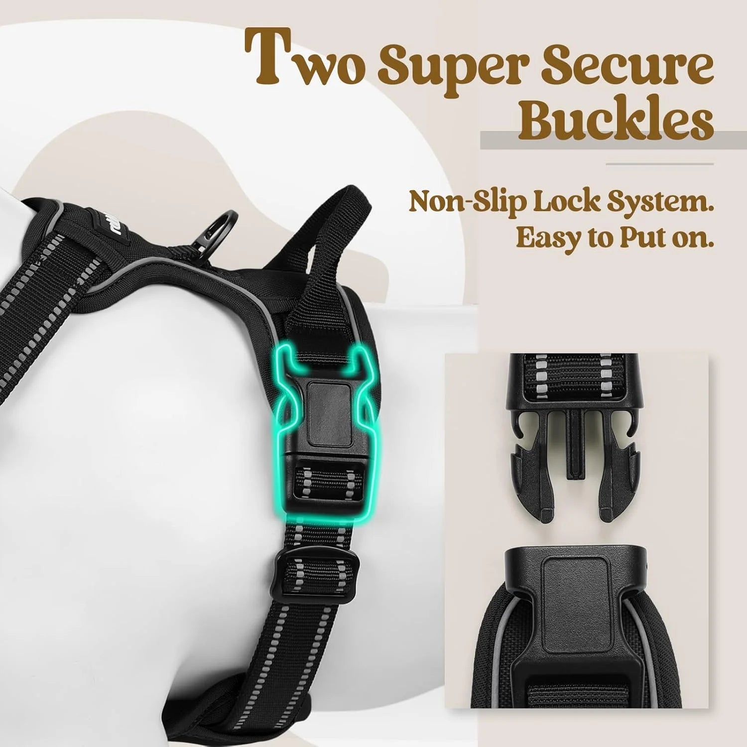 Reflective Dog Harness, No-Pull Pet with 2 Leash Clips,